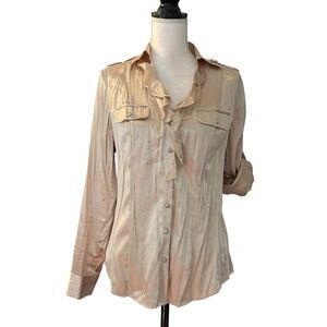 WHBM Stretch Soft Silk Button Down Convertible Sleeve Shirt SZ 6 in Shell NEW